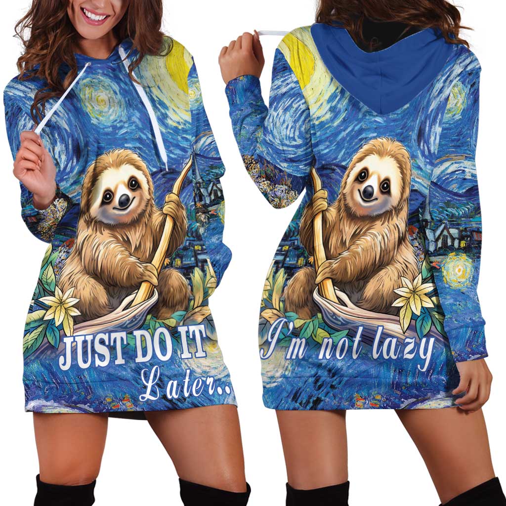 Sloth Starry Night Hoodie Dress I'm Not Lazy - Wonder Print Shop