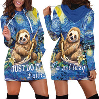 Sloth Starry Night Hoodie Dress I'm Not Lazy - Wonder Print Shop