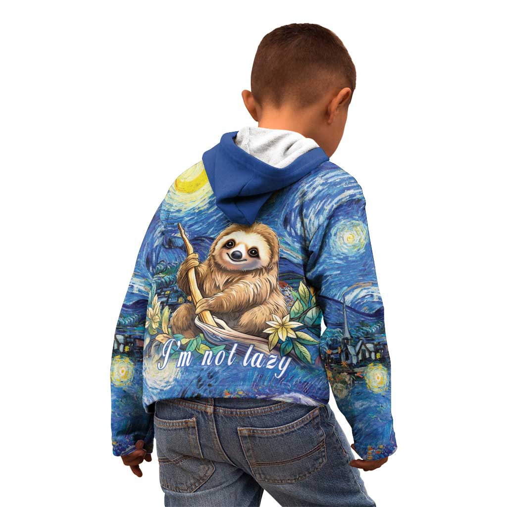 Sloth Starry Night Kid Hoodie I'm Not Lazy - Wonder Print Shop