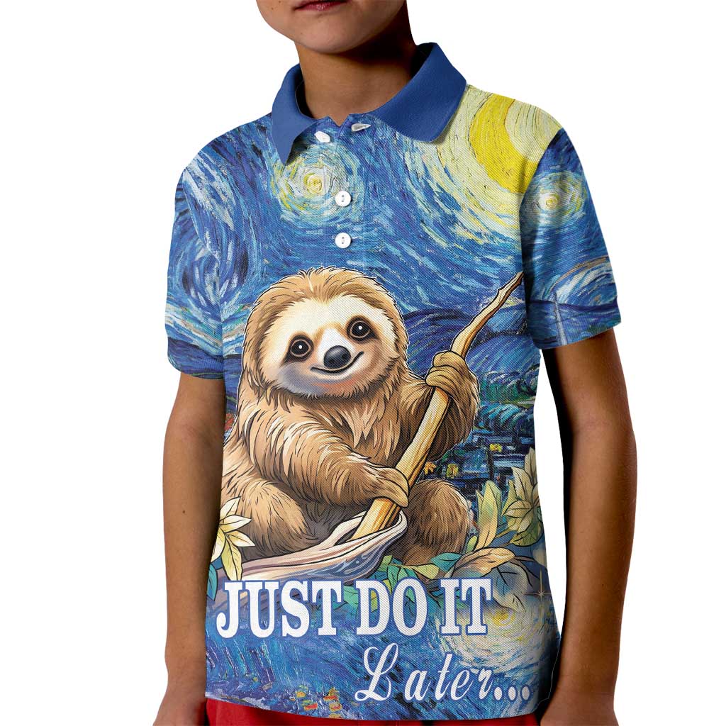 Sloth Starry Night Kid Polo Shirt I'm Not Lazy - Wonder Print Shop