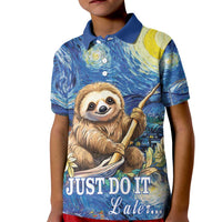 Sloth Starry Night Kid Polo Shirt I'm Not Lazy - Wonder Print Shop