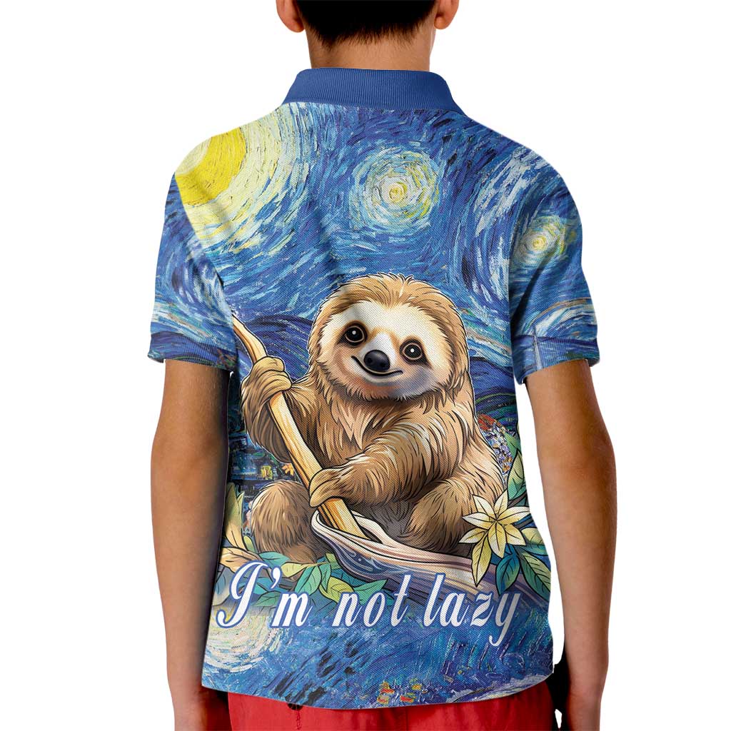 Sloth Starry Night Kid Polo Shirt I'm Not Lazy - Wonder Print Shop