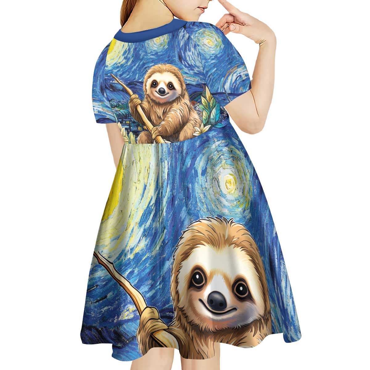 Sloth Starry Night Kid Short Sleeve Dress I'm Not Lazy - Wonder Print Shop