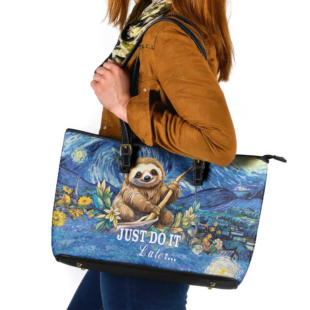 Sloth Starry Night Leather Tote Bag I'm Not Lazy - Wonder Print Shop