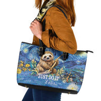 Sloth Starry Night Leather Tote Bag I'm Not Lazy - Wonder Print Shop
