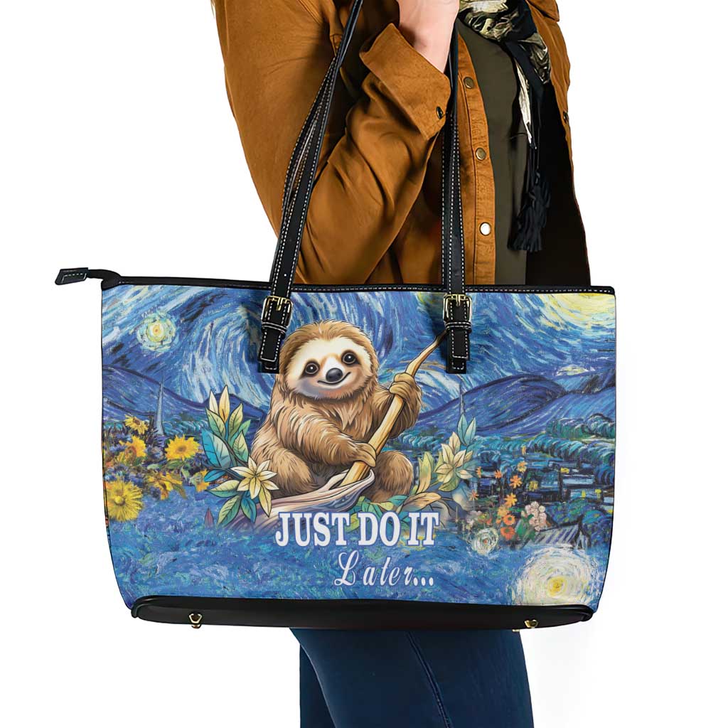 Sloth Starry Night Leather Tote Bag I'm Not Lazy - Wonder Print Shop