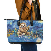 Sloth Starry Night Leather Tote Bag I'm Not Lazy - Wonder Print Shop