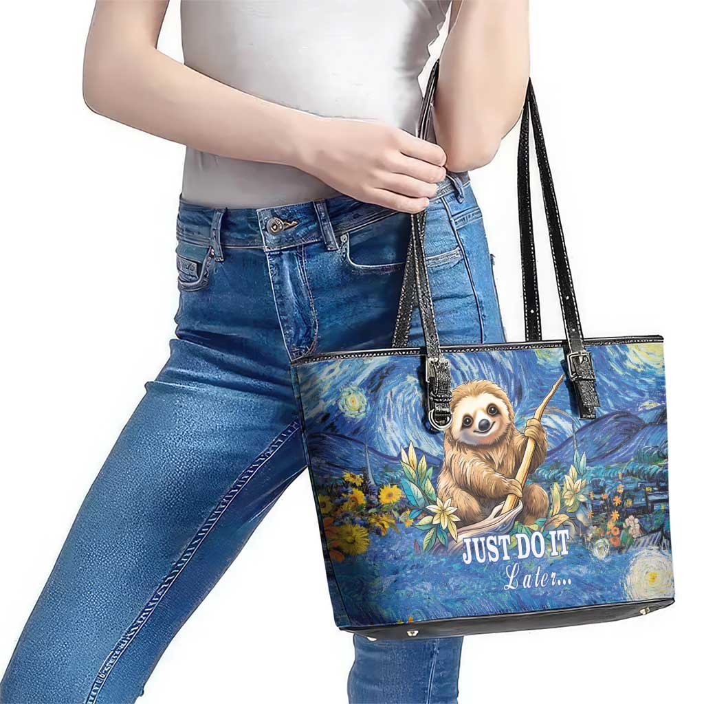 Sloth Starry Night Leather Tote Bag I'm Not Lazy - Wonder Print Shop