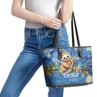 Sloth Starry Night Leather Tote Bag I'm Not Lazy - Wonder Print Shop