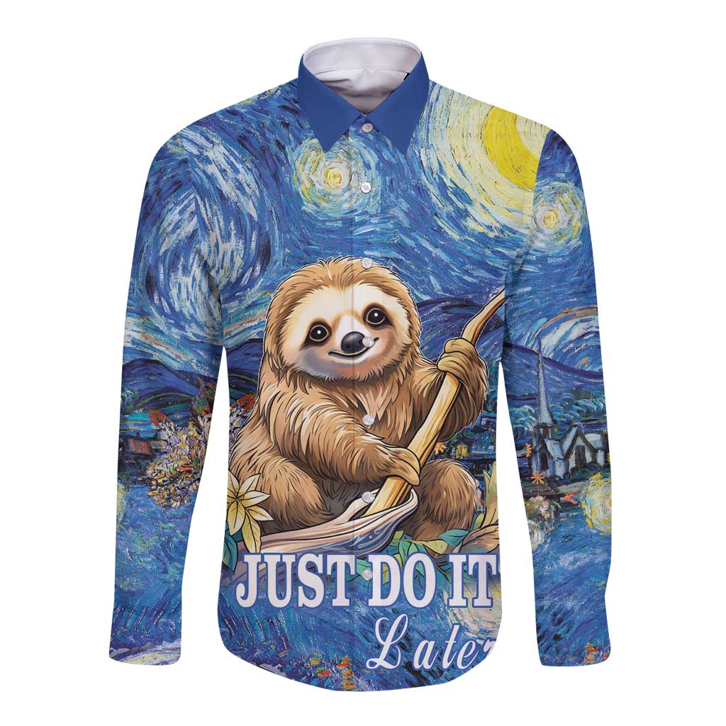 Sloth Starry Night Long Sleeve Button Shirt I'm Not Lazy - Wonder Print Shop