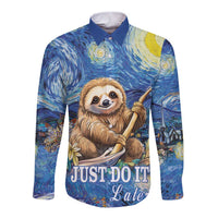 Sloth Starry Night Long Sleeve Button Shirt I'm Not Lazy - Wonder Print Shop