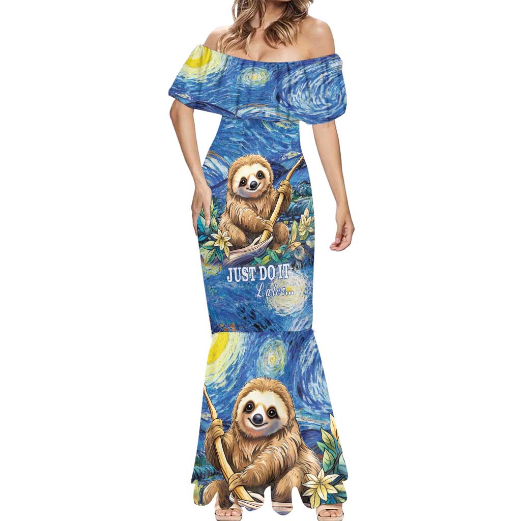 Sloth Starry Night Mermaid Dress I'm Not Lazy - Wonder Print Shop