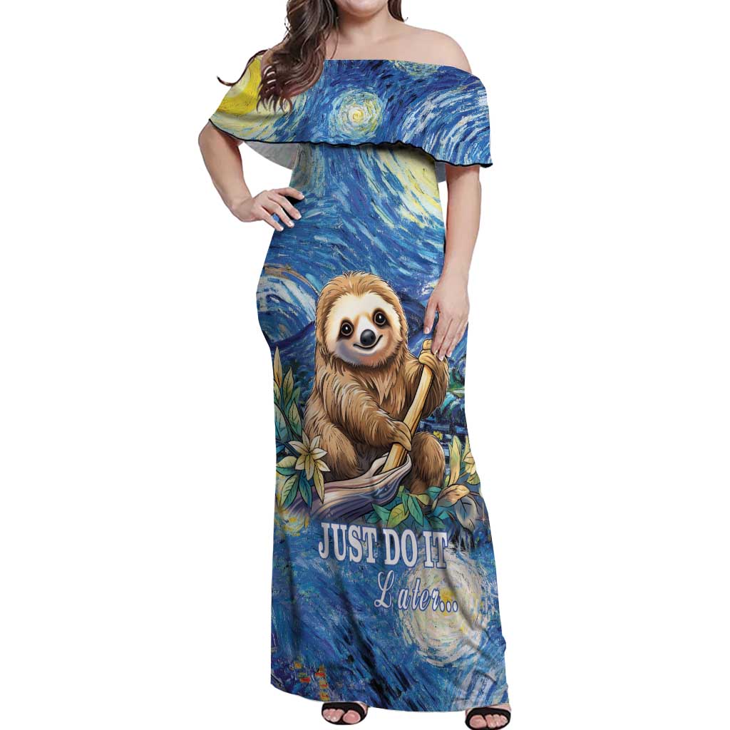 Sloth Starry Night Off Shoulder Maxi Dress I'm Not Lazy - Wonder Print Shop