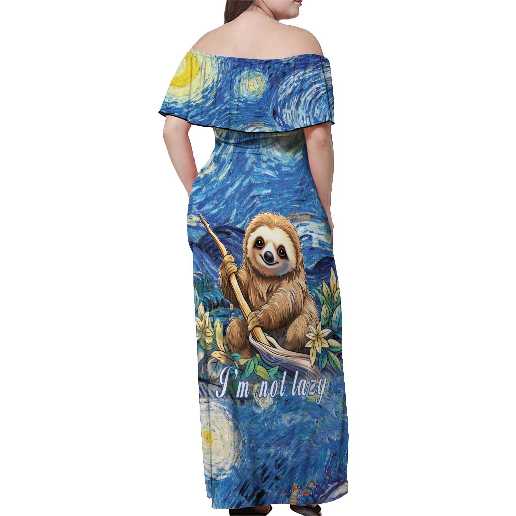 Sloth Starry Night Off Shoulder Maxi Dress I'm Not Lazy - Wonder Print Shop