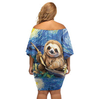 Sloth Starry Night Off Shoulder Short Dress I'm Not Lazy - Wonder Print Shop