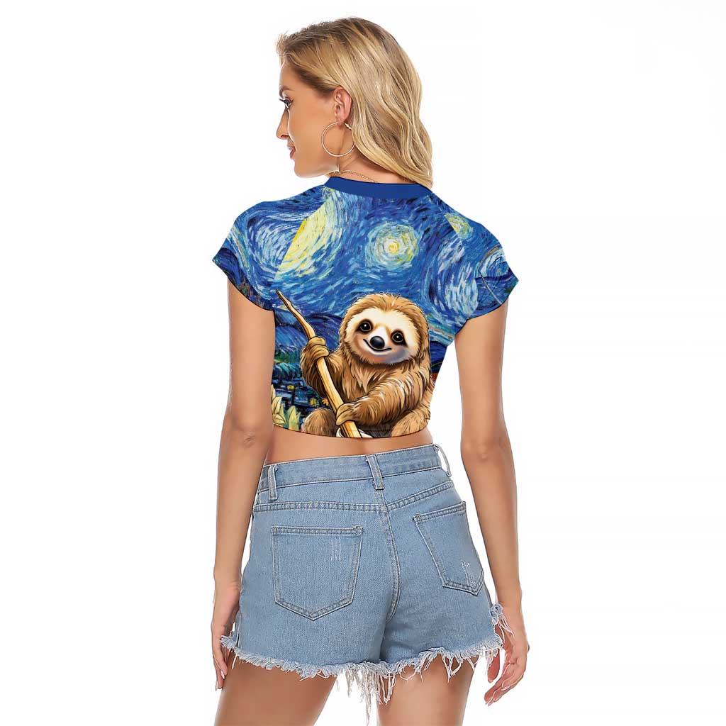 Sloth Starry Night Raglan Cropped T Shirt I'm Not Lazy - Wonder Print Shop
