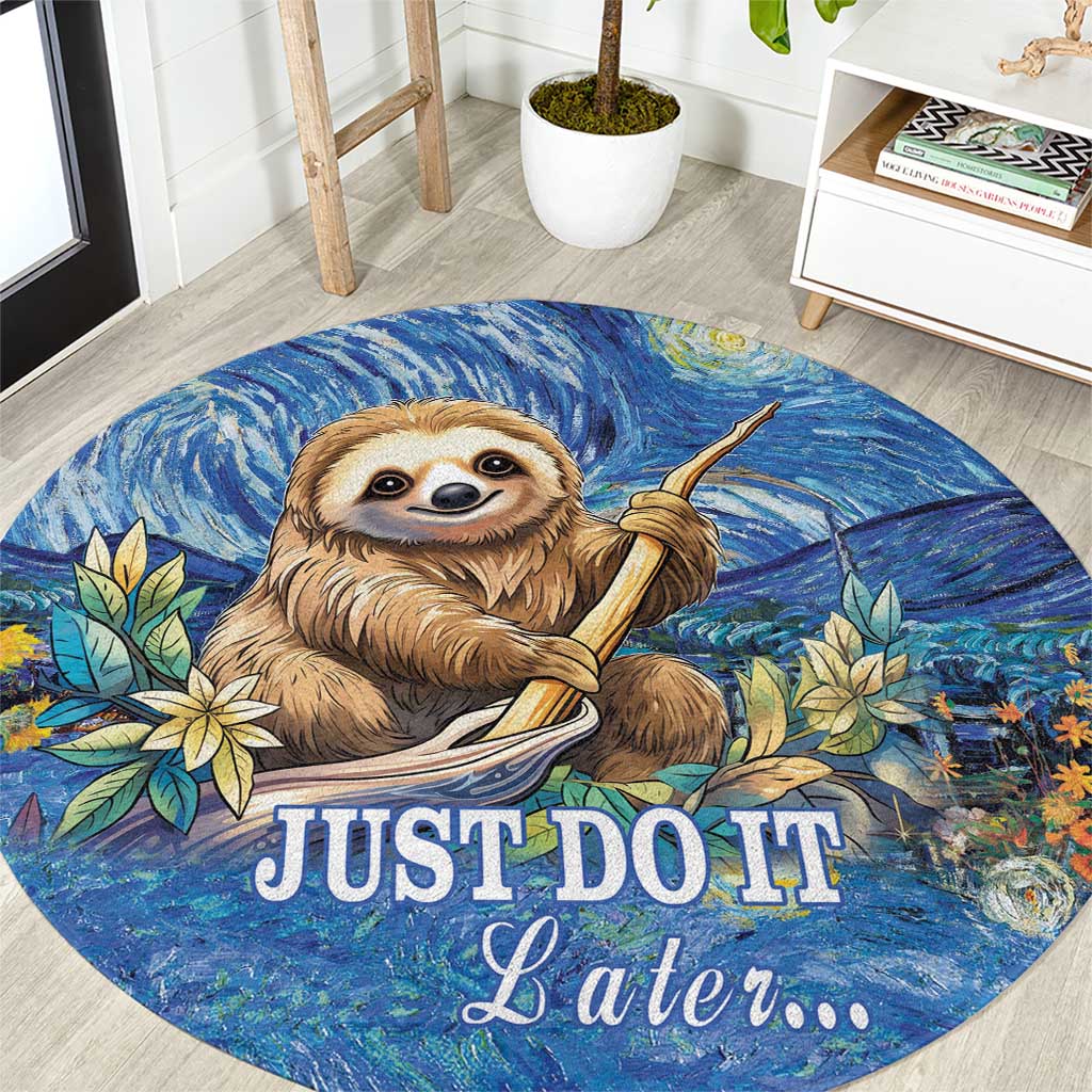 Sloth Starry Night Round Carpet I'm Not Lazy
