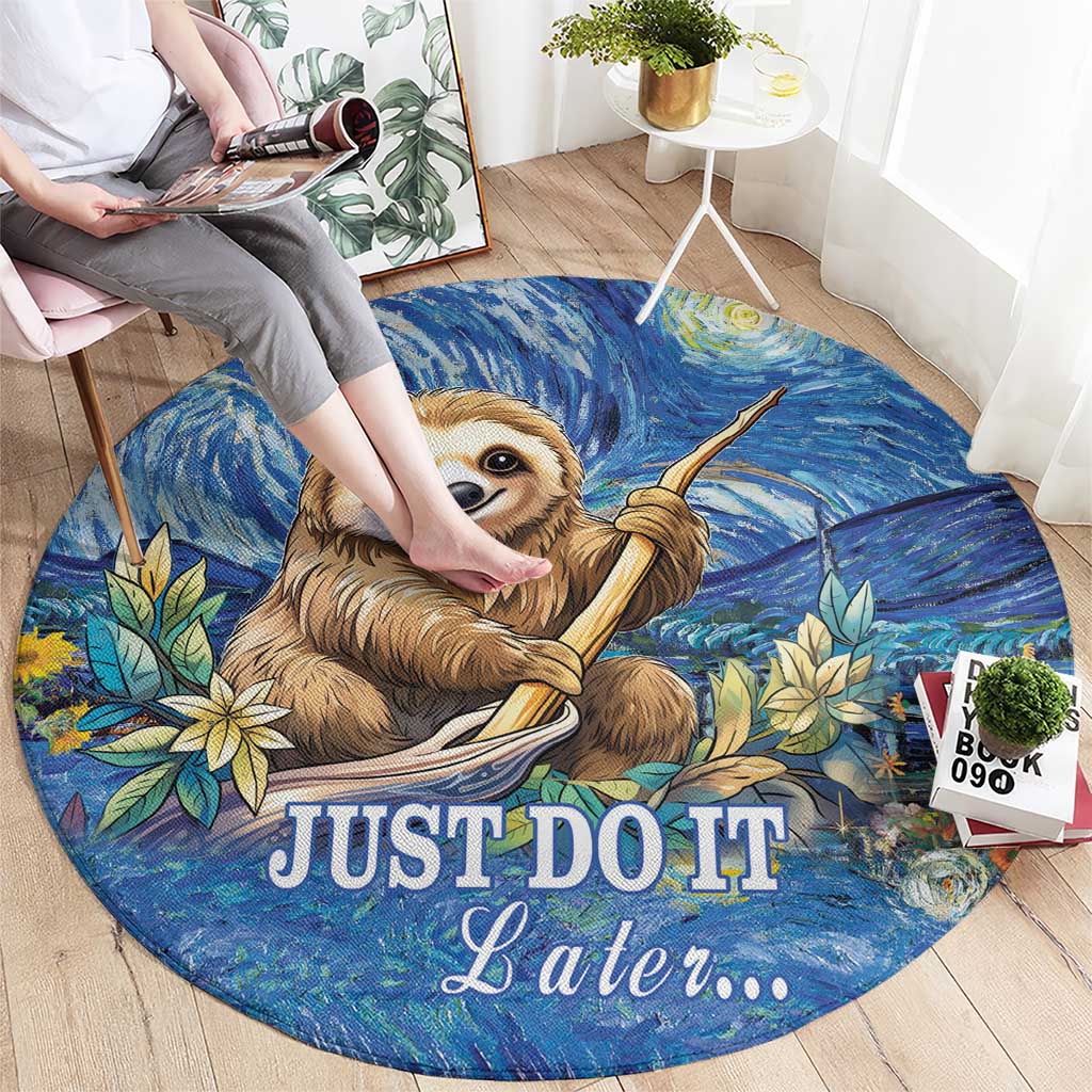 Sloth Starry Night Round Carpet I'm Not Lazy
