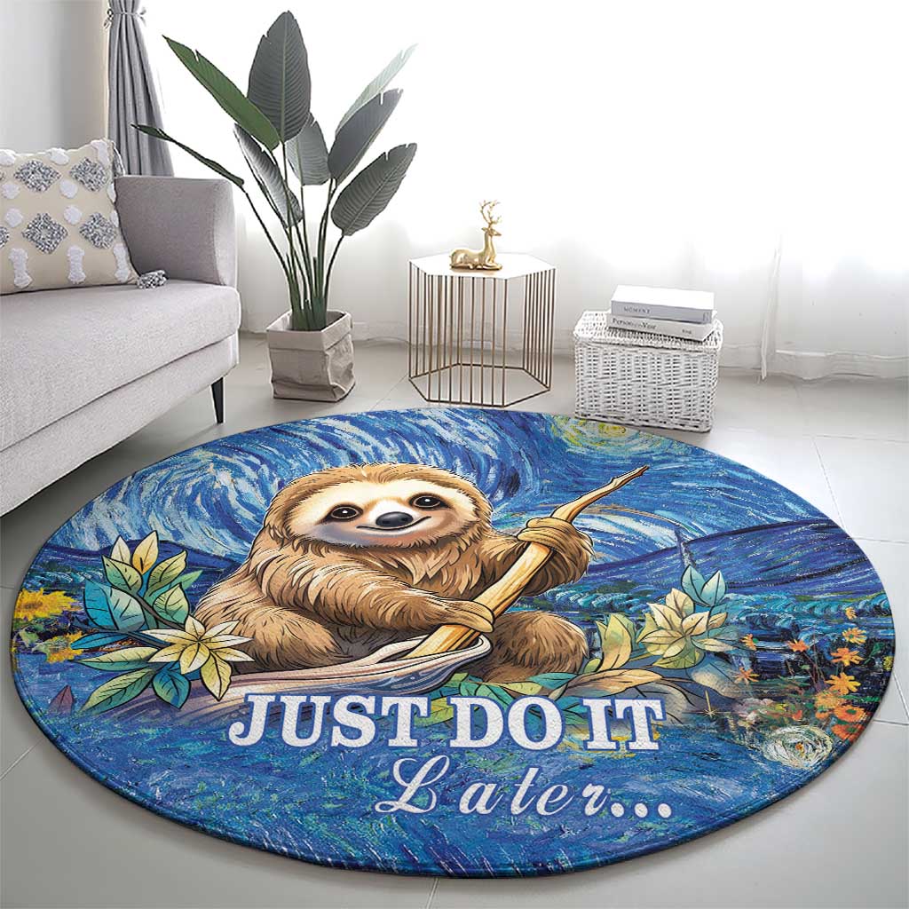 Sloth Starry Night Round Carpet I'm Not Lazy