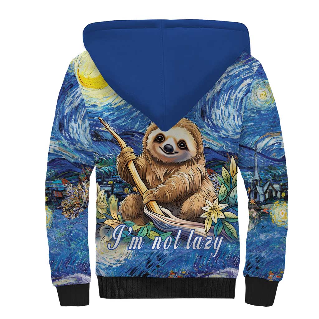 Sloth Starry Night Sherpa Hoodie I'm Not Lazy - Wonder Print Shop