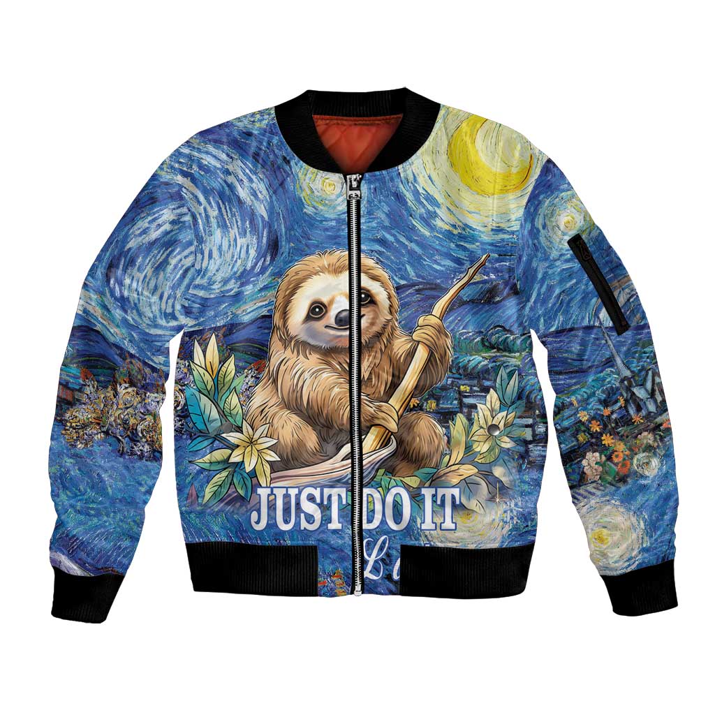 Sloth Starry Night Sleeve Zip Bomber Jacket I'm Not Lazy - Wonder Print Shop