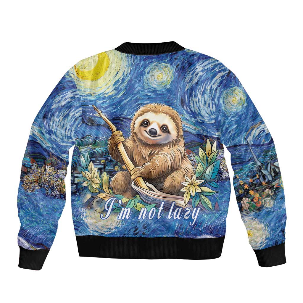 Sloth Starry Night Sleeve Zip Bomber Jacket I'm Not Lazy - Wonder Print Shop