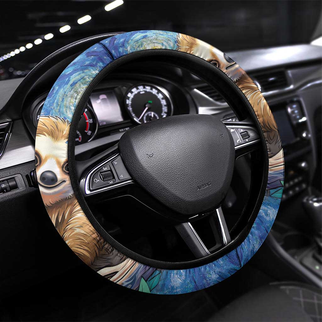 Sloth Starry Night Steering Wheel Cover I'm Not Lazy - Wonder Print Shop