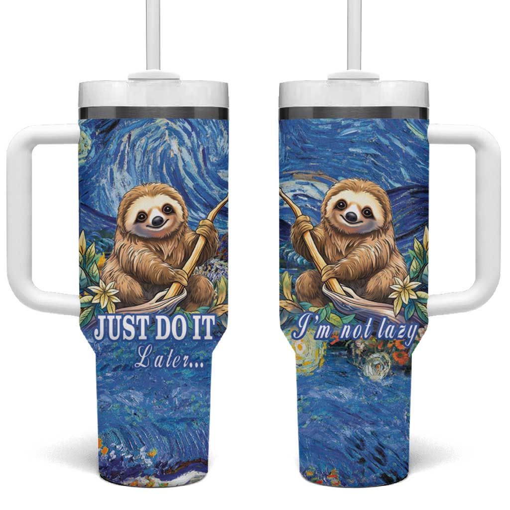 Sloth Starry Night Tumbler With Handle I'm Not Lazy - Wonder Print Shop