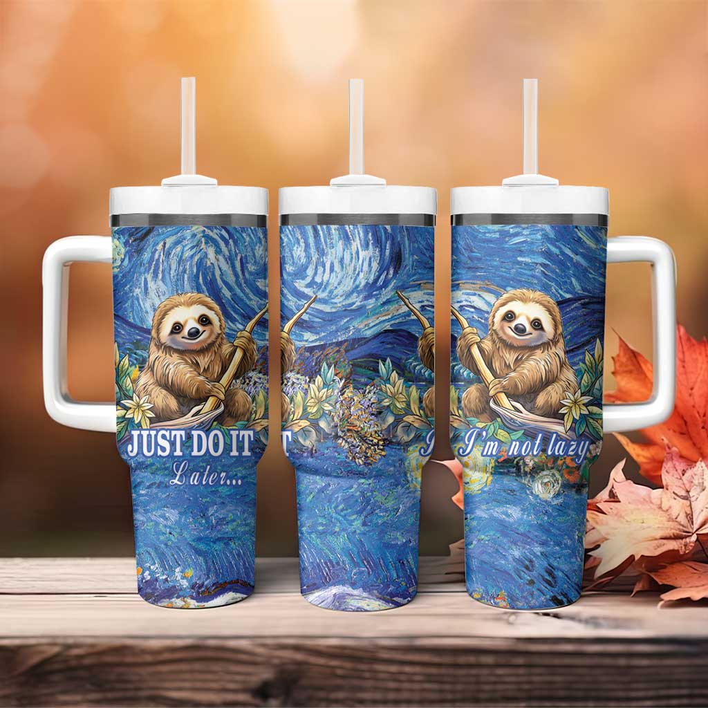 Sloth Starry Night Tumbler With Handle I'm Not Lazy - Wonder Print Shop