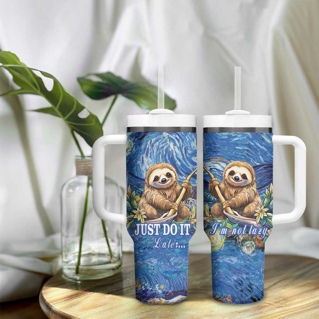 Sloth Starry Night Tumbler With Handle I'm Not Lazy - Wonder Print Shop