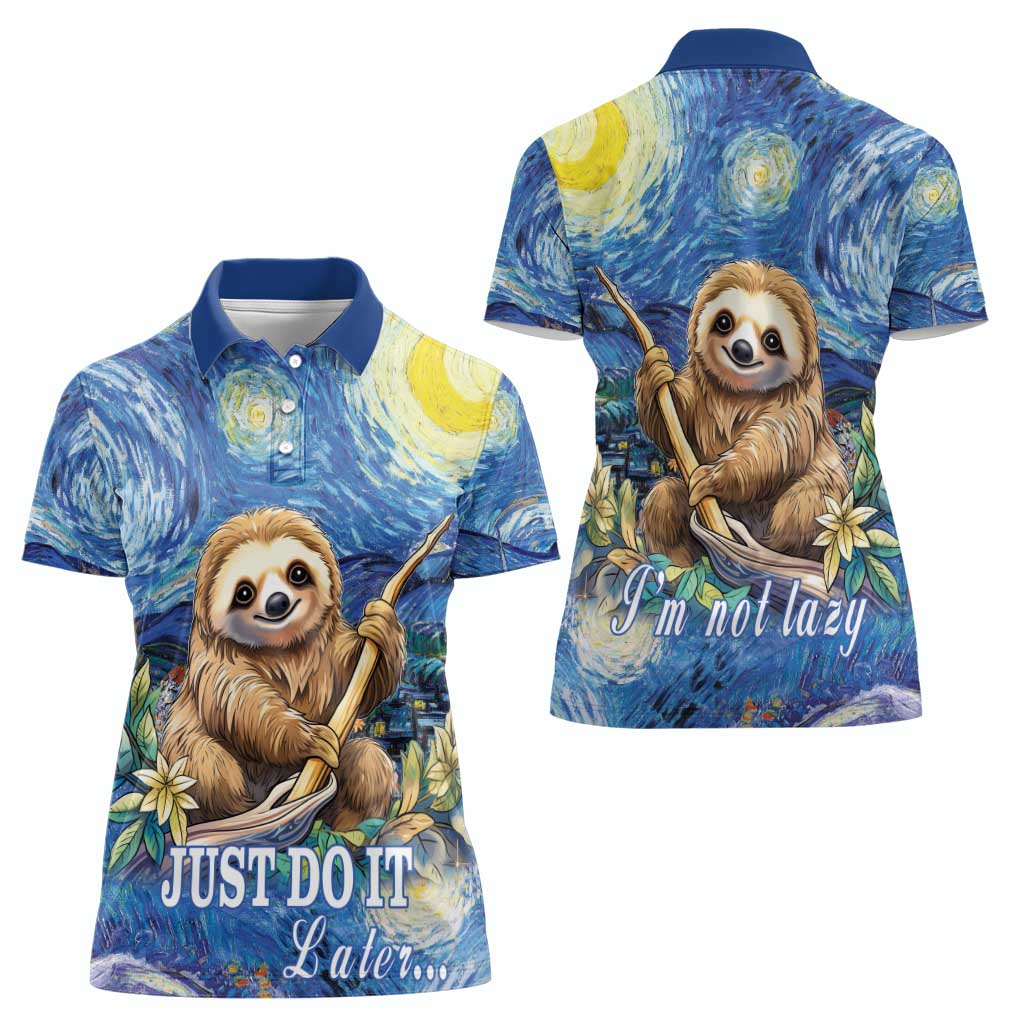 Sloth Starry Night Women Polo Shirt I'm Not Lazy - Wonder Print Shop