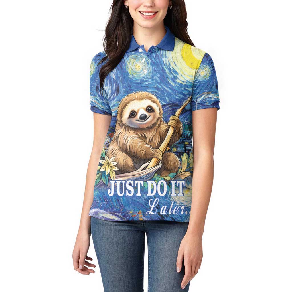 Sloth Starry Night Women Polo Shirt I'm Not Lazy - Wonder Print Shop