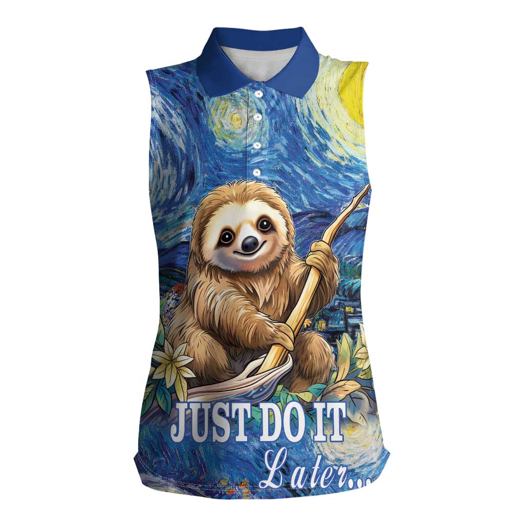 Sloth Starry Night Women Sleeveless Polo Shirt I'm Not Lazy - Wonder Print Shop