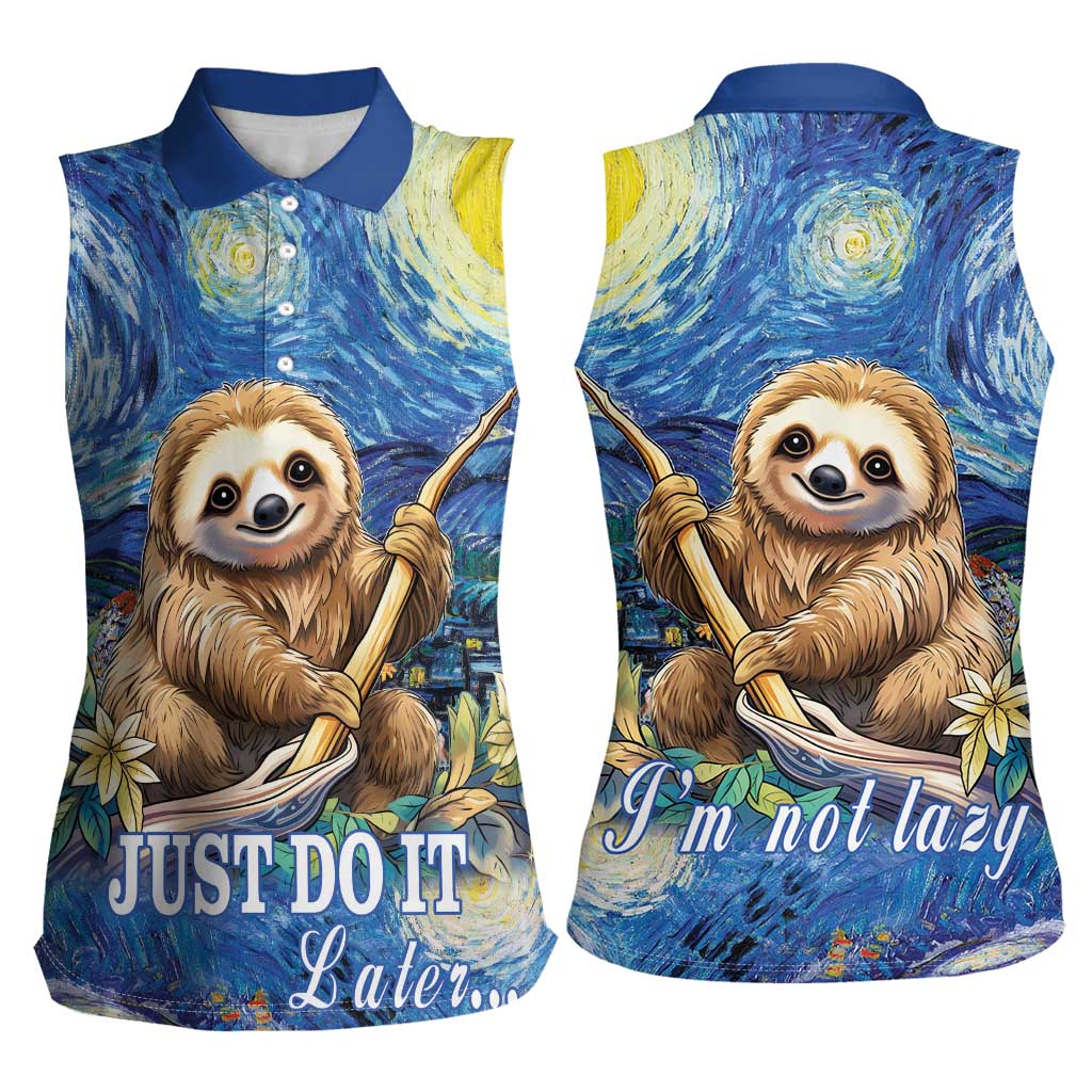 Sloth Starry Night Women Sleeveless Polo Shirt I'm Not Lazy - Wonder Print Shop