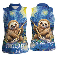 Sloth Starry Night Women Sleeveless Polo Shirt I'm Not Lazy - Wonder Print Shop