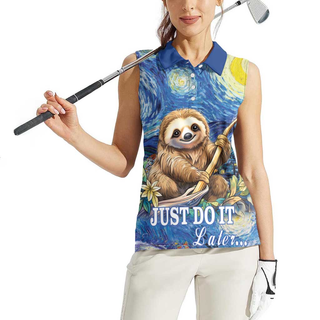 Sloth Starry Night Women Sleeveless Polo Shirt I'm Not Lazy - Wonder Print Shop