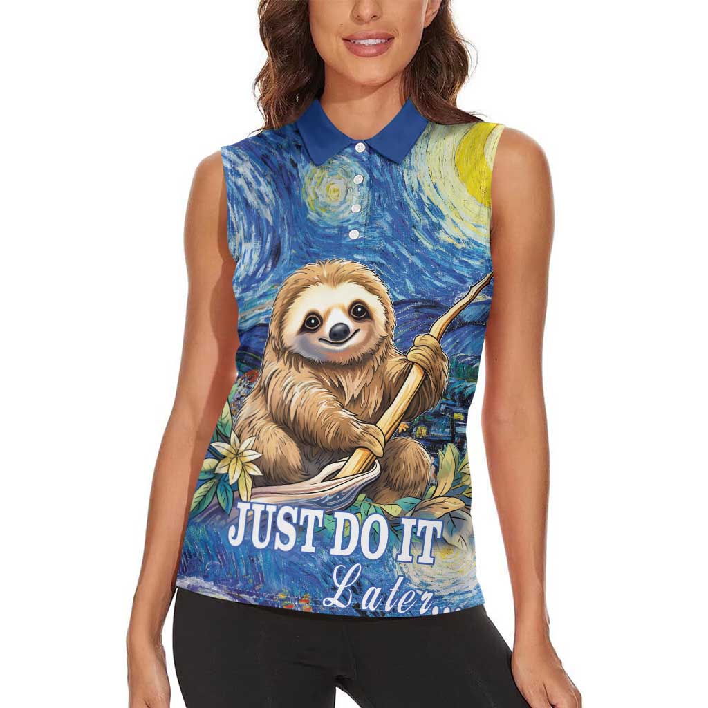 Sloth Starry Night Women Sleeveless Polo Shirt I'm Not Lazy - Wonder Print Shop
