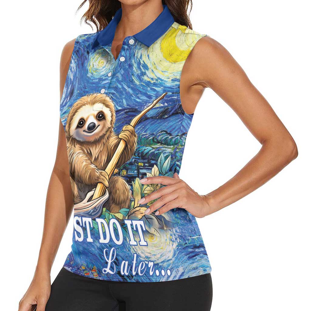Sloth Starry Night Women Sleeveless Polo Shirt I'm Not Lazy - Wonder Print Shop