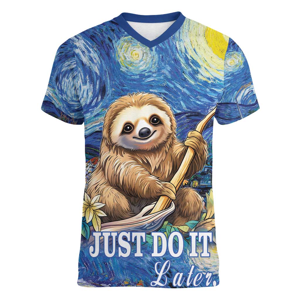 Sloth Starry Night Women V-Neck T-Shirt I'm Not Lazy - Wonder Print Shop