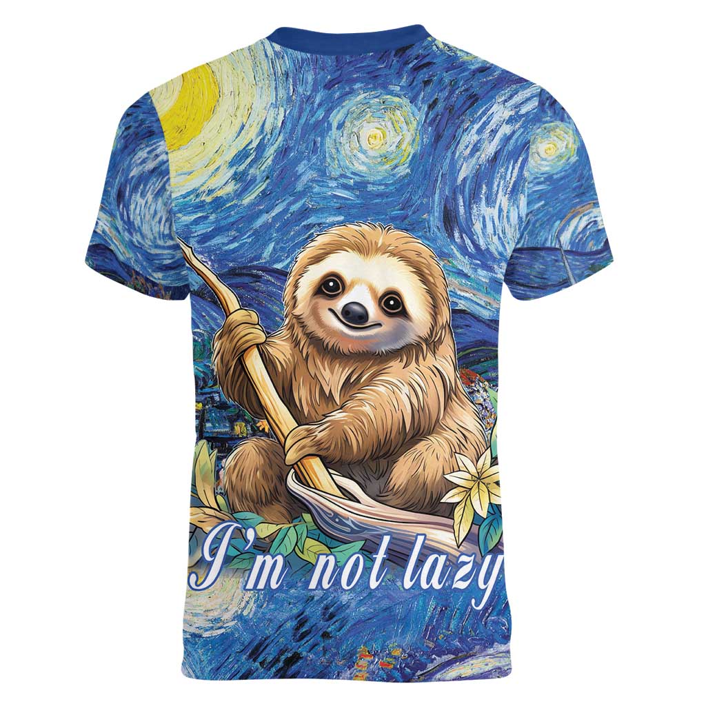 Sloth Starry Night Women V-Neck T-Shirt I'm Not Lazy - Wonder Print Shop