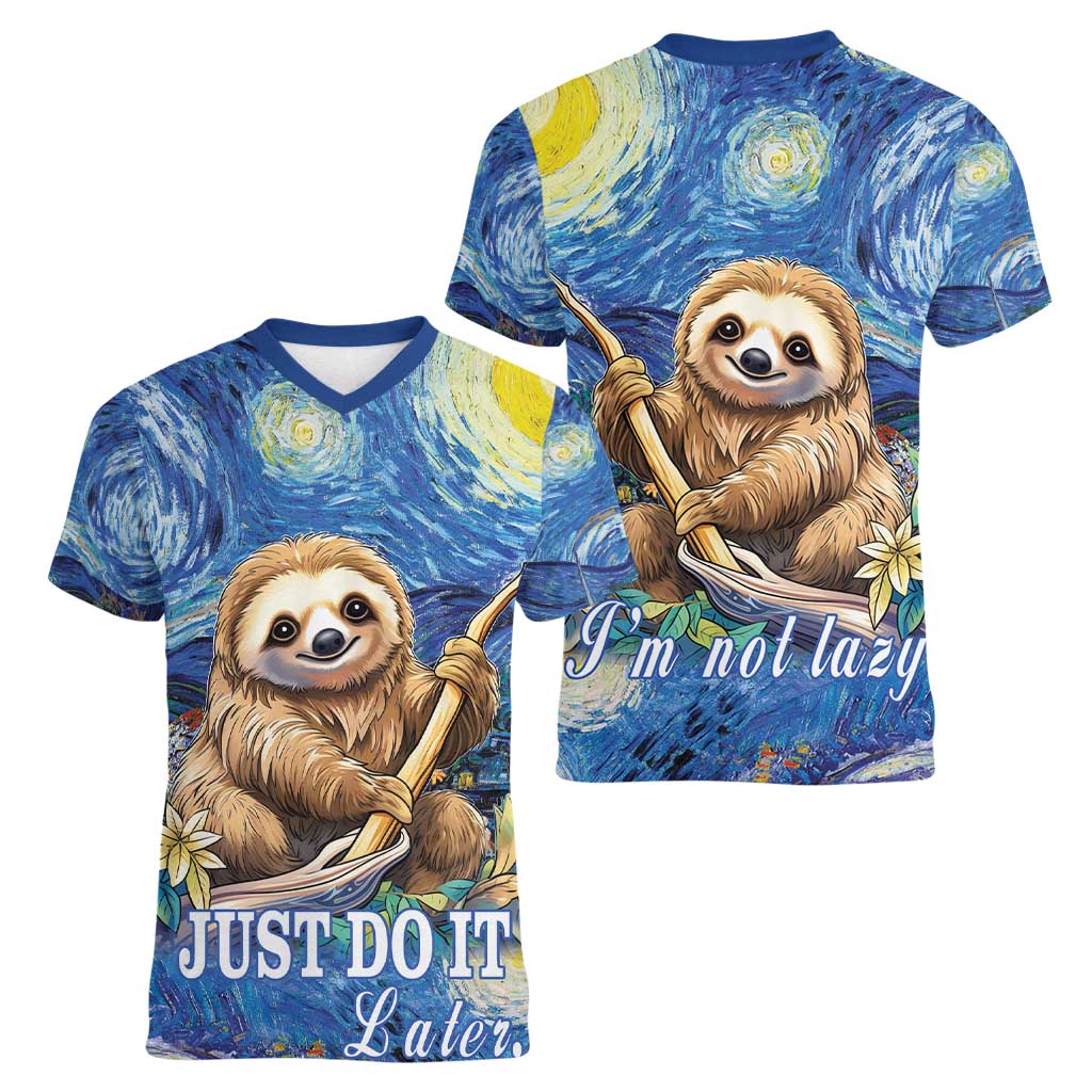 Sloth Starry Night Women V-Neck T-Shirt I'm Not Lazy - Wonder Print Shop