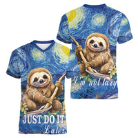 Sloth Starry Night Women V-Neck T-Shirt I'm Not Lazy - Wonder Print Shop
