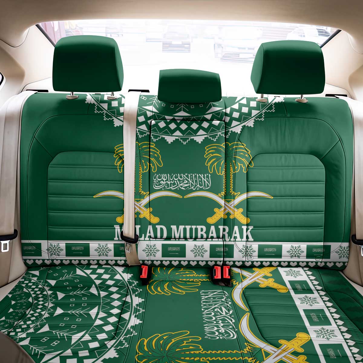 Saudi Arabia Christmas Back Car Seat Cover Coat Of Arms Milad Mubarak - Wonder Print Shop