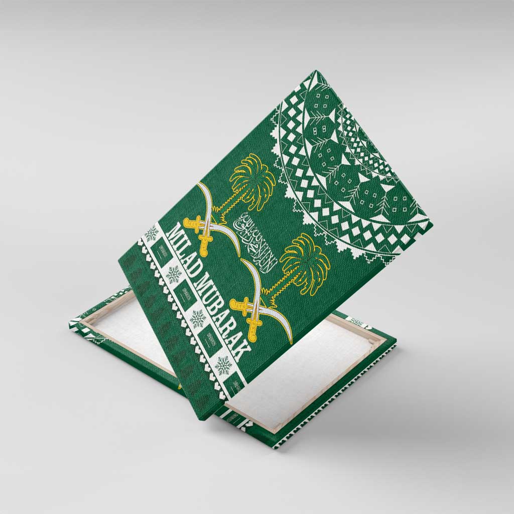 Saudi Arabia Christmas Canvas Wall Art Coat Of Arms Milad Mubarak - Wonder Print Shop