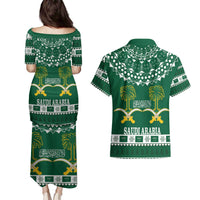 Saudi Arabia Christmas Couples Matching Puletasi and Hawaiian Shirt Coat Of Arms Milad Mubarak - Wonder Print Shop