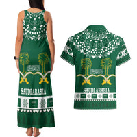 Saudi Arabia Christmas Couples Matching Tank Maxi Dress and Hawaiian Shirt Coat Of Arms Milad Mubarak - Wonder Print Shop