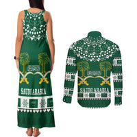 Saudi Arabia Christmas Couples Matching Tank Maxi Dress and Long Sleeve Button Shirt Coat Of Arms Milad Mubarak - Wonder Print Shop