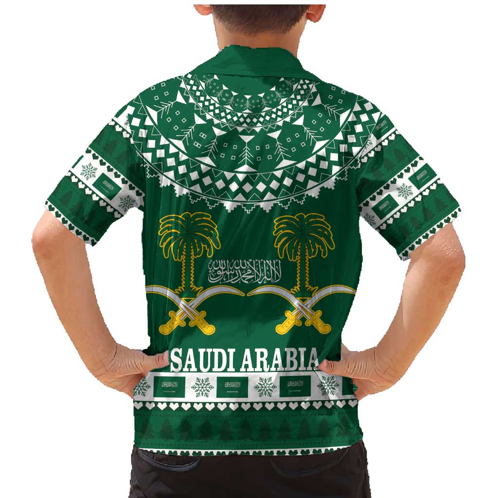 Saudi Arabia Christmas Family Matching Mermaid Dress and Hawaiian Shirt Coat Of Arms Milad Mubarak - Wonder Print Shop