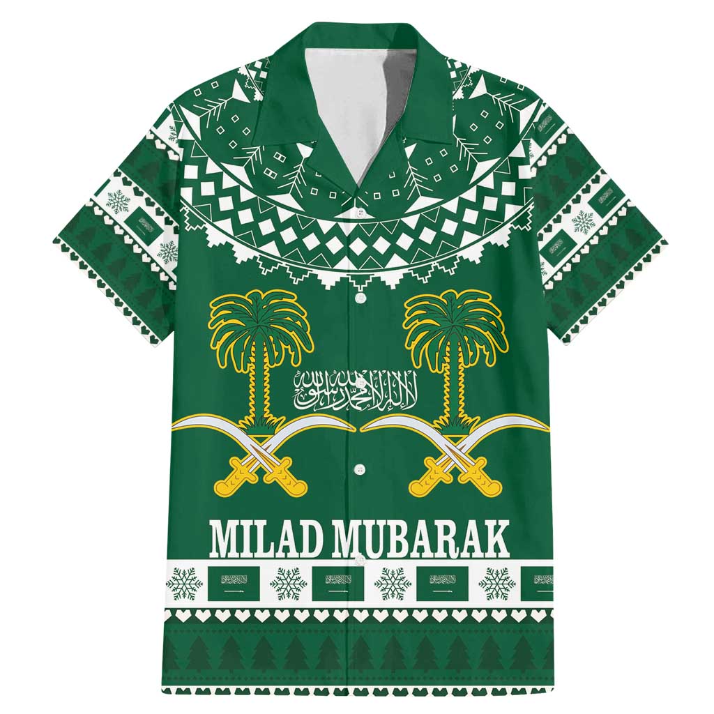 Saudi Arabia Christmas Family Matching Mermaid Dress and Hawaiian Shirt Coat Of Arms Milad Mubarak - Wonder Print Shop