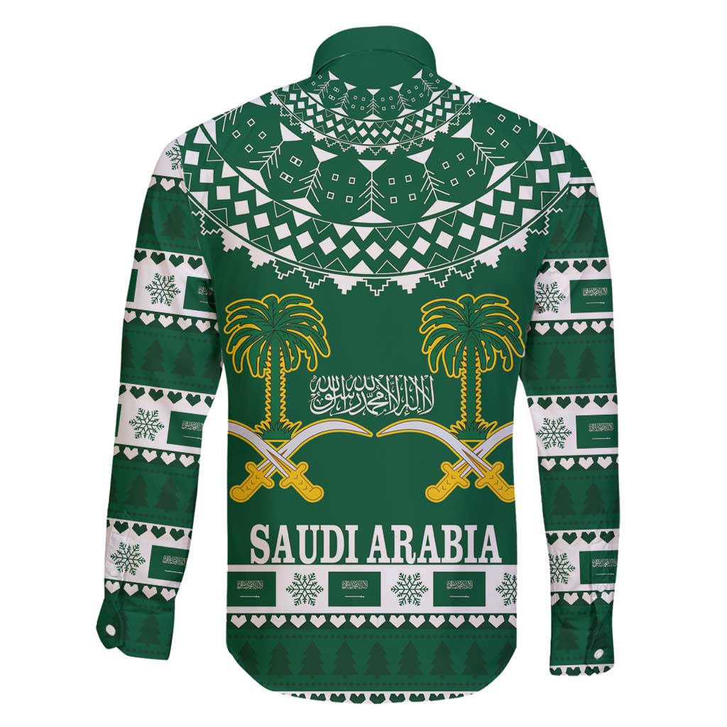 Saudi Arabia Christmas Family Matching Off Shoulder Maxi Dress and Hawaiian Shirt Coat Of Arms Milad Mubarak - Wonder Print Shop
